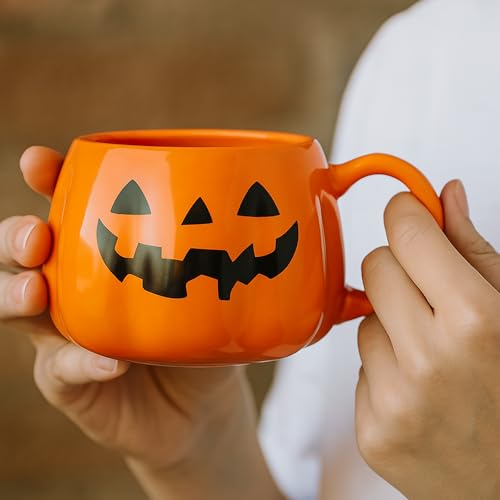 Halloween Cute Pumpkin Mug - Orange, 12 Ounce Pumpkin-Shaped Coffee Cup
