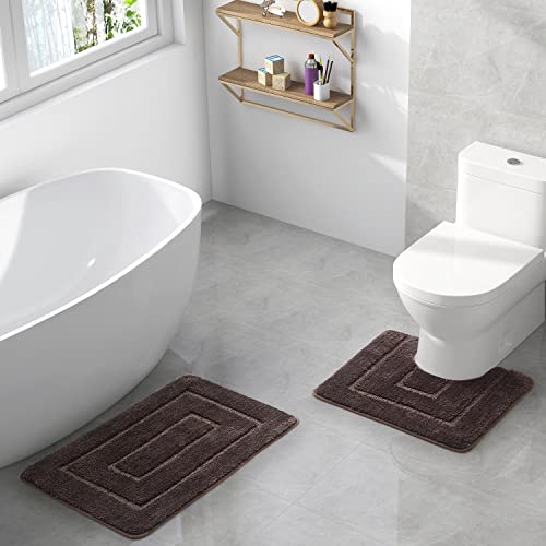 WPM Complete Bathroom Set - Leaf Print Shower Curtain, Rugs & Towels (Brown)