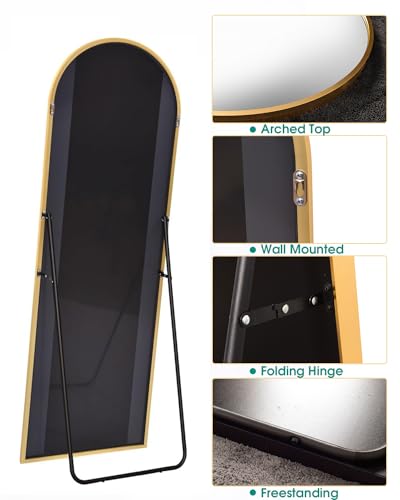 Arched Full Length Mirror 18x58 Inch - Floor or Wall Mounted Gold Mirror