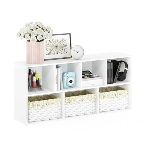 7-Cube Reversible Bookcase with Open Shelves, White Storage Organizer