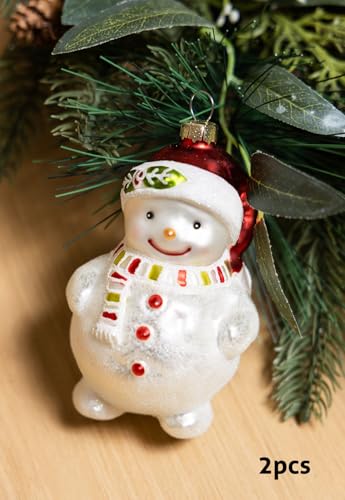 2 Count Glass Snowman Christmas Ornaments – Hand Painted Holiday Decor