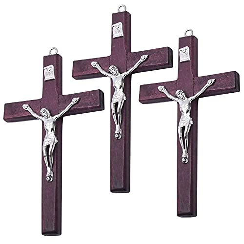 Small Wooden Crucifix Wall Cross 3-Pack, 4.7-Inch Handcrafted Jesus Cross