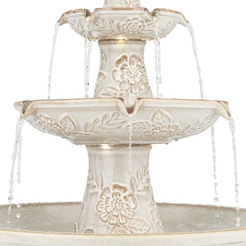 45-Inch 3-Tier Outdoor Ceramic Floor Fountain with LED Lights