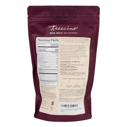 Teeccino Hazelnut Roasted Herbal Tea - Caffeine Free, Prebiotic, 3x More Herbs - 50 Tagless Eco-Friendly Tea Bags