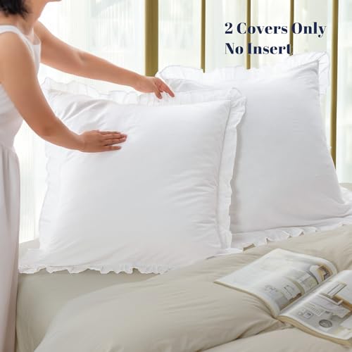 Washed Cotton Euro Sham Set with Ruffle, 26x26 Inch, 2-Pack White