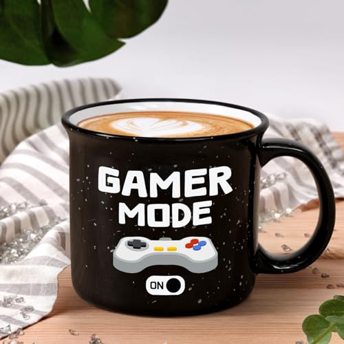 Cabtnca Black Gamer Mode ON Mug 15oz Christmas Gaming Gifts for Men & Teens
