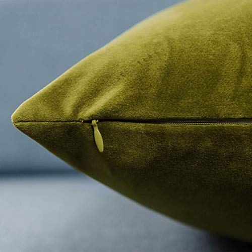 Velvet Throw Pillow Covers 18x18 Set of 2 - Soft Olive Green Cushion Covers