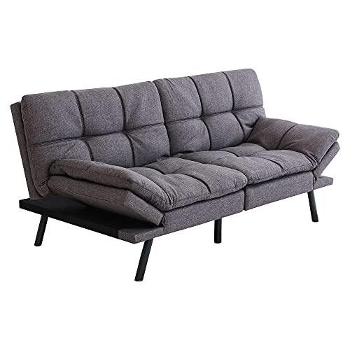 Convertible Linen Futon Sofa Bed, 71-Inch Memory Foam Couch for Small Spaces