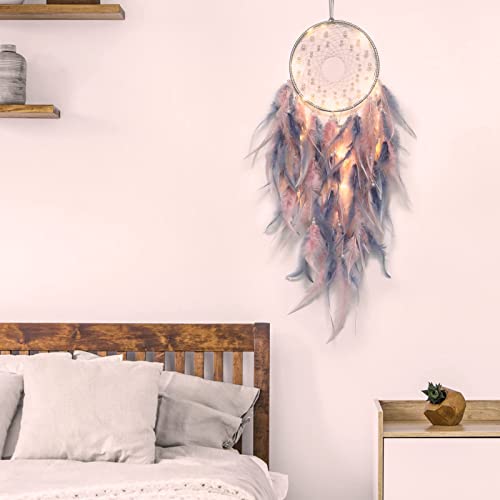 LED Light Up Dream Catcher - Handmade Feather Wall Hanging Decor