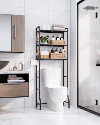 Kitsure 3-Tier Over the Toilet Storage Rack - Metal Bathroom Organizer, Black