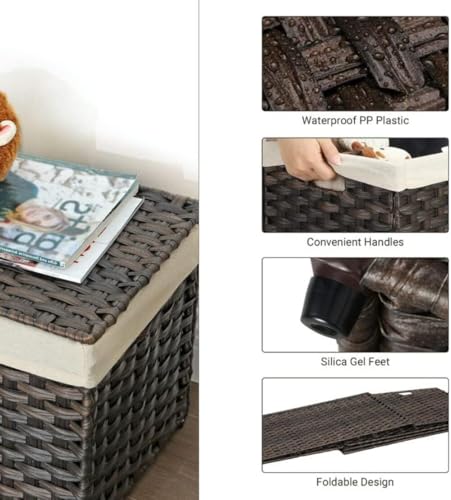 Large Woven Storage Basket with Lid 160L Foldable Laundry Hamper Brown