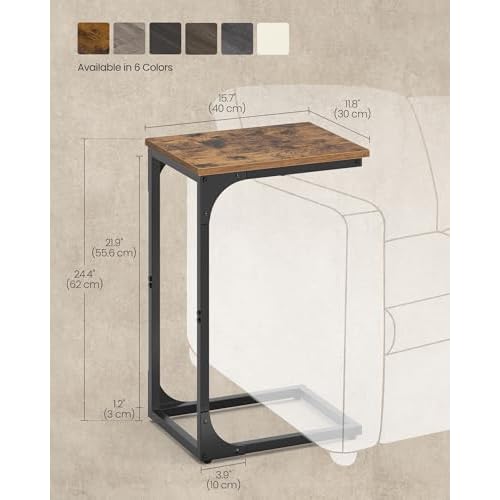 VASAGLE C-Shaped End Table, Small Side Table for Couch, Sofa Table with Metal Frame for Living Room, Bedroom, Bedside, Rustic Brown and Black
