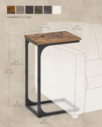 C-Shaped End Table, Small Sofa Side Table with Metal Frame, Rustic Brown