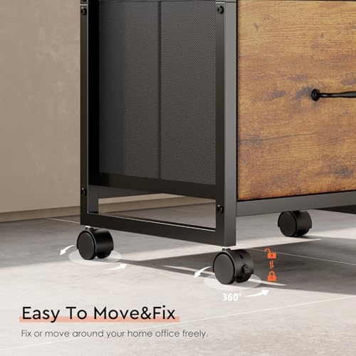 3-Drawer Mobile File Cabinet with Open Storage Shelf, Rustic Brown