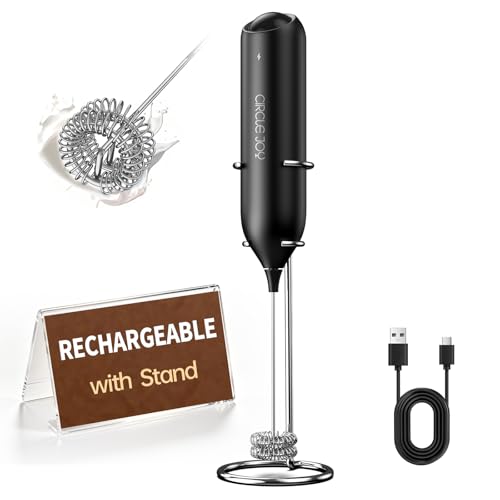 CIRCLE JOY Rechargeable Handheld Milk Frother with Stand, Black