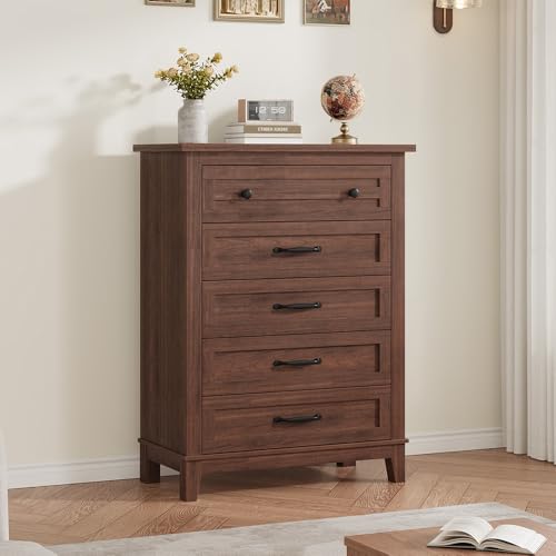 5-Drawer Vertical Dresser, Tall Wooden Storage Chest for Bedroom