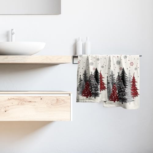 ABSOP Christmas Gray Red Tree Hand Towels 14.4 x 28.3 in (Pack of 2) Xmas
