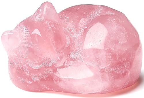 Rose Quartz Crystal Cat Figurine - 1.6" Polished Gemstone Cat Statue
