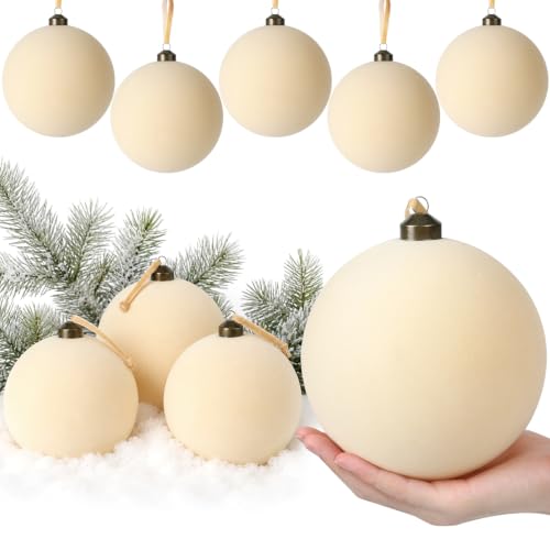Cream 9 Velvet 6-Inch Christmas Balls – Large Flocked Xmas Ornaments