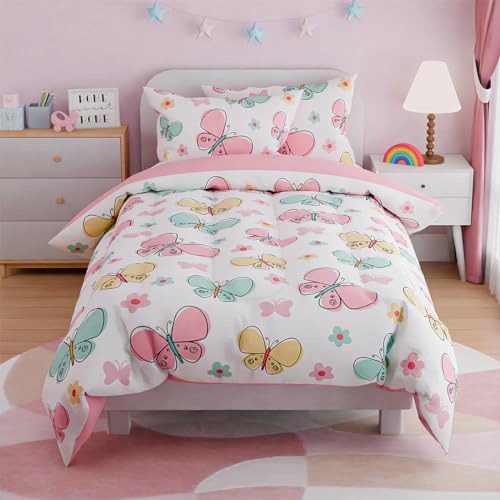 Butterfly Twin Bedding Set for Girls, 3-Piece Ultra Soft Microfiber Comforter