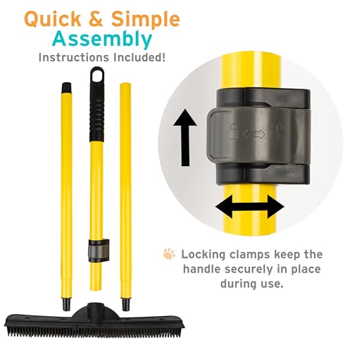 Rubber Pet Hair Removal Broom with 61" Telescopic Handle & Squeegee