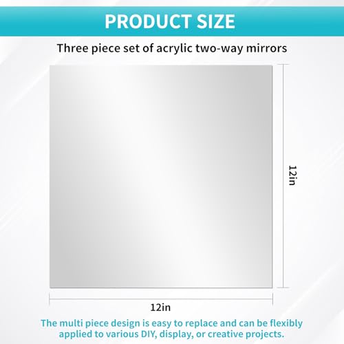 3-Piece Two-Way Mirror Acrylic Sheets, 12 x 12 Inch See-Through Panels