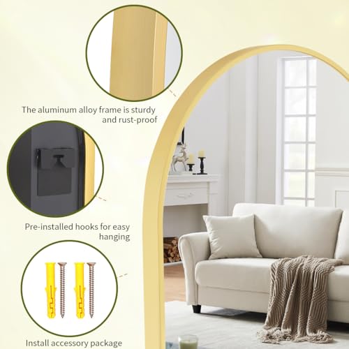 24x36 Inch Arched Wall Mirror, Brushed Metal Frame Vanity Mirror for Bathroom