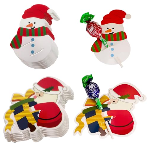 Christmas Lollipop Paper Cards Santa Claus & Snowman Candy Holders, 100 Pcs