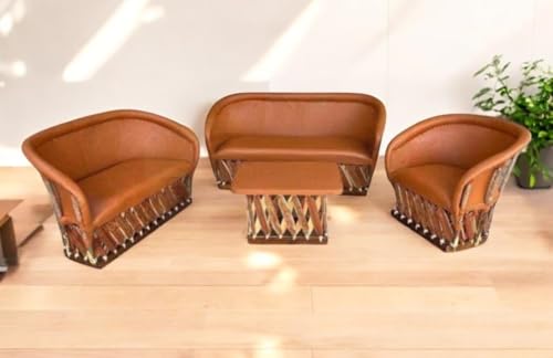 Handmade Mexican Equipal Love Seat, Rustic Leather Furniture