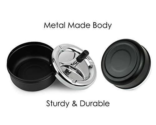 Round Spinning Push-Down Ashtray, Large Metal Cigarette Ash Tray for Patio