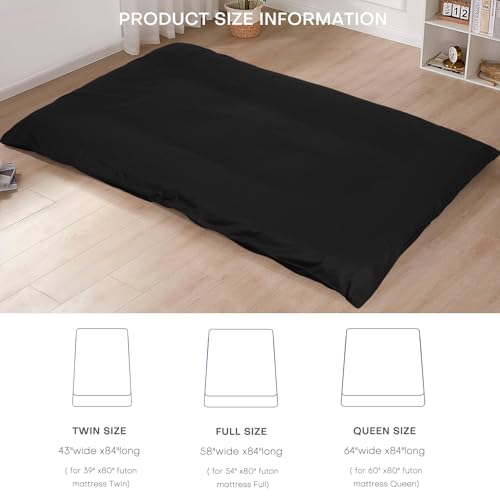 Cotton Futon Mattress Cover with Zipper - Twin Size Black