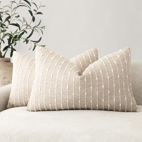 Set of 2 Jacquard Boucle Lumbar Pillow Covers 12x20 Inch Textured Striped
