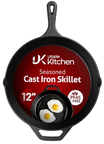 12-Inch Pre-Seasoned Cast Iron Skillet, Heavy-Duty Frying Pan for Oven & Grill
