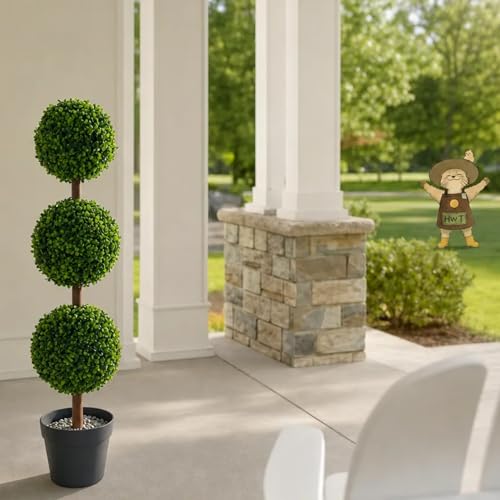 3ft Artificial Boxwood 3-Ball Topiary Tree, UV Resistant Faux Plant