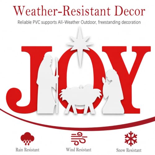 TOMETOTES 48in Outdoor Nativity Set Joy Sign - Red/White, Waterproof PVC Yard Decor