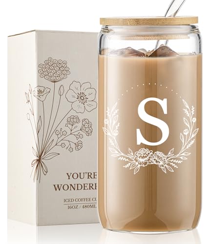 Personalized 16oz Glass Coffee Cup with Bamboo Lid and Straw