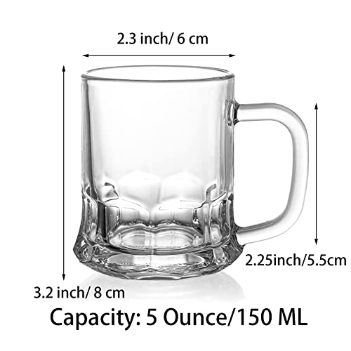 5oz Mini Beer Mugs with Handle, Set of 24 Heavy Base Glass Beer Steins