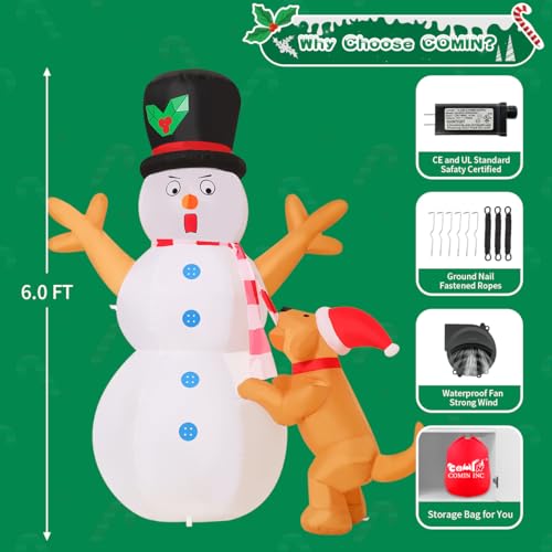 6 ft Christmas Inflatable Snowman & Dog with LED Lights — Outdoor Yard Decor