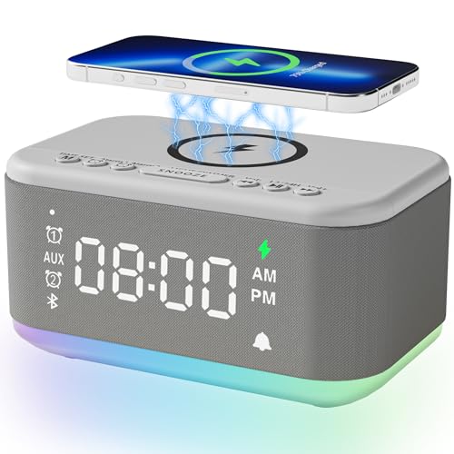 Digital Alarm Clock with Bluetooth Speaker, RGB Night Light & Wireless Charger
