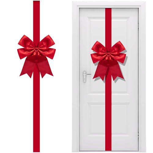 Extra Large Red Christmas Door Ribbon Bow - 14 Ft Giant Holiday Decor