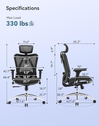 Ergonomic Office Chair with Mesh Back, Lumbar Support & 3D Armrests - Black