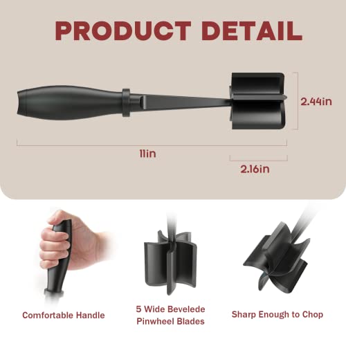 Ground Meat Chopper & Smasher Utensil - Heat-Resistant 5-Blade Nylon Masher