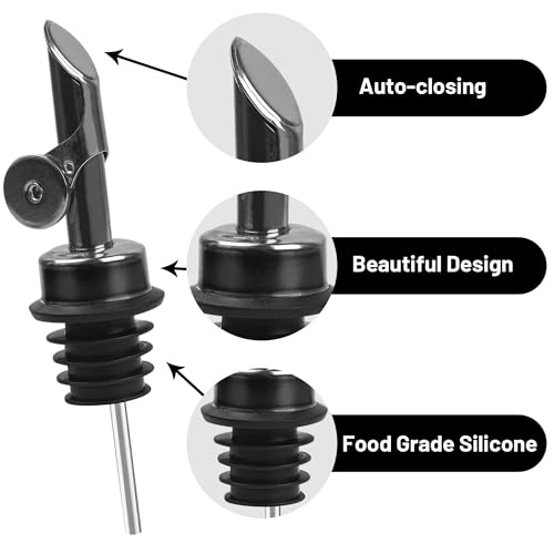 USEAMIE 2-Pack Liquor & Oil Pour Spouts with Adapters - Auto-Open/Close, Hygienic & Fast Pouring