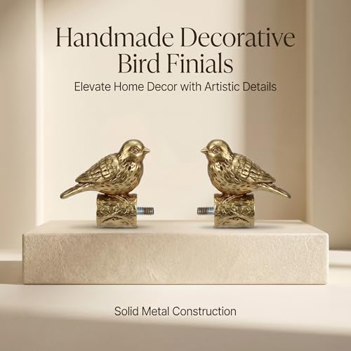 Antique Gold Bird Curtain Rod Finials for 1 or 7/8 Inch Rods (2 Pack)