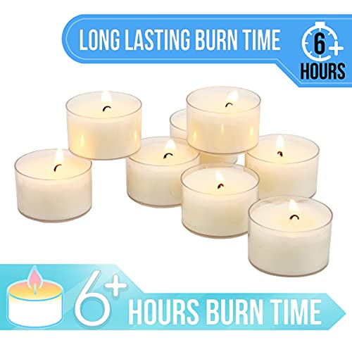 White Unscented Tea Light Candles in Clear Cups - 6-7 Hour Burn Time (96 Pack)