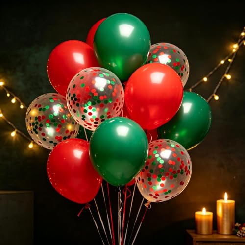 Red and Dark Green Balloons 50pcs 12in Confetti Mix, YGYXMY