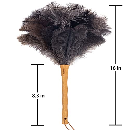 16-Inch Natural Ostrich Feather Duster with Wooden Handle for Cleaning