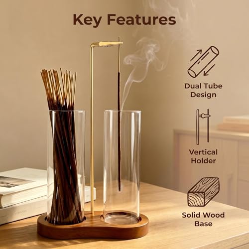 Upside Down Incense Stick Burner with Glass Ash Catcher & Storage