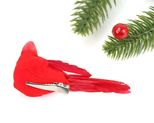12 Pcs Artificial Cardinal Birds Christmas Ornaments for Wreaths & Crafts, Red Velvet & Feathers
