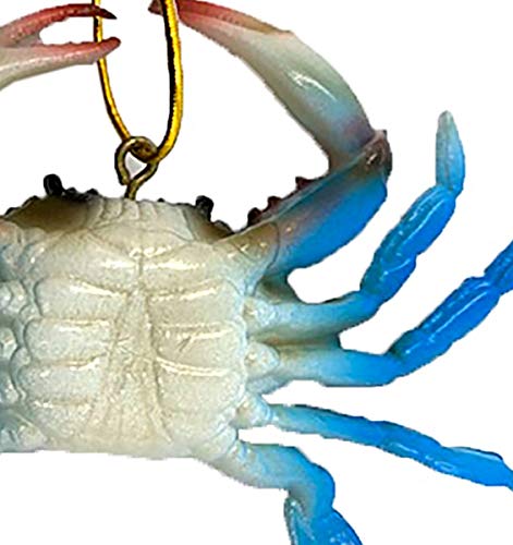 Hand Painted Blue Crab Christmas Ornament - Nautical Maryland Themed Holiday Decor, 4in